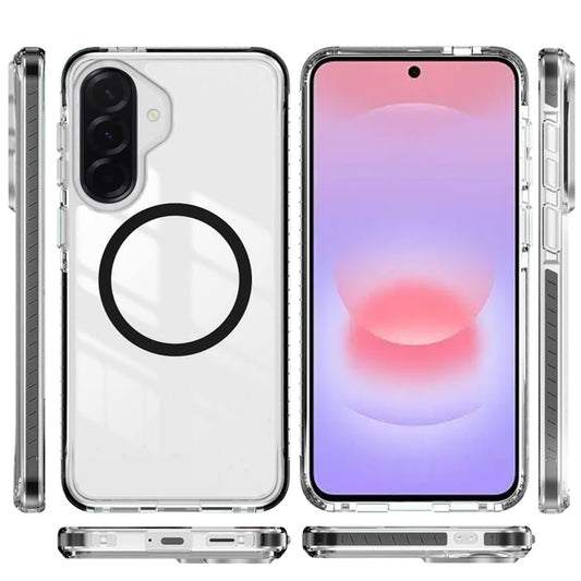 Phone Case for Samsung Galaxy A37 Transparent Magnetic Shockproof Colored Edge Hybrid Case Slim Durable Grip Clear Protective Soft TPU Cover