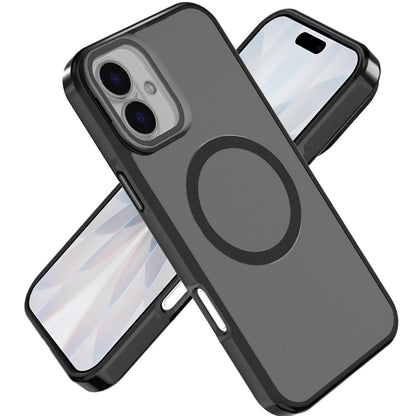 For Apple iPhone 17 (6.3") Tough HQ Hybrid Case with Aluminum Frame Camera Stand, Compatible with MagSafe, Translucent Matte Shockproof Case Cover Black