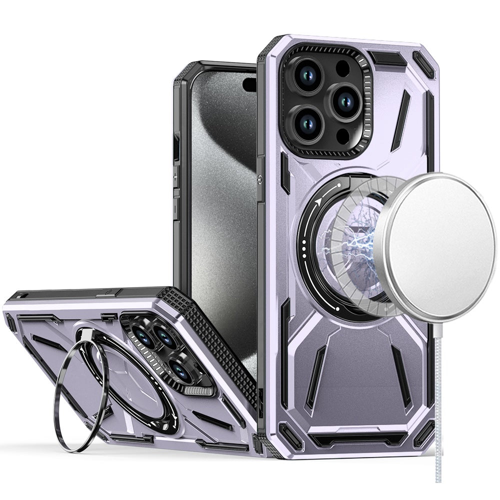 For Apple iPhone 15 Pro Max Hybrid Magnetic Ring and 360° Rotational Kickstand with MagSafe Compatible, Military Grade Drop Protection Case Cover