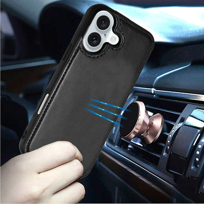For Apple iPhone 16 Pro Max (6.9") Deattachable PU Leather Hybrid Wallet Money Credit Card Holder Support Magsafe Charger Case Cover Black
