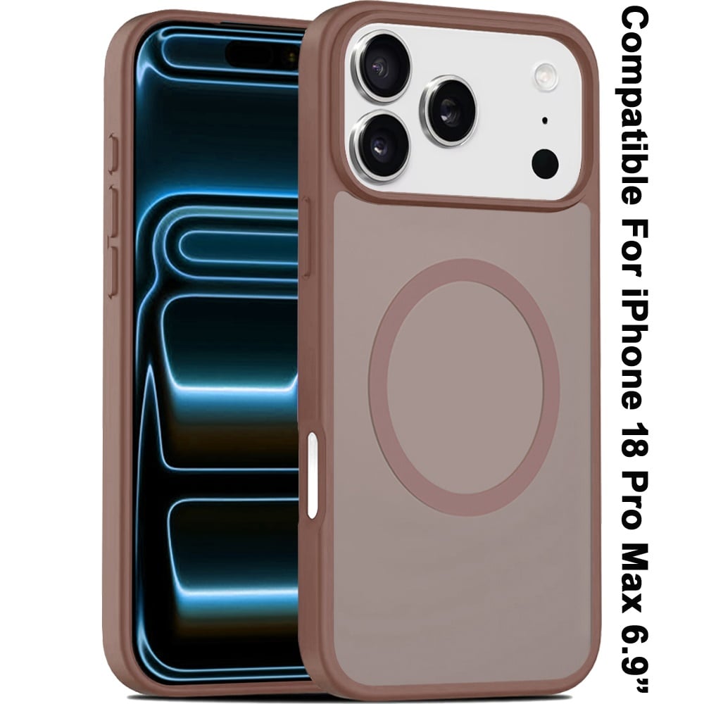 Phone Case for Apple iPhone 18 Pro Max Magnetic Matte Hybrid Shockproof Smooth Grip Durable Camera Protection Anti-Slip Soft Touch TPU Armor Cover Brown