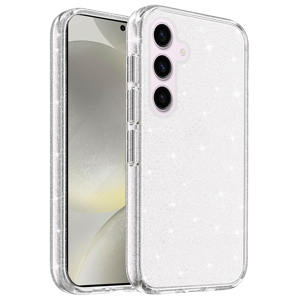 For Samsung Galaxy S25 /S24 Transparent Glitter Shiny Sparkle Bling TPU Rubber Hard Back Hybrid Frame Shockproof Case Cover Clear