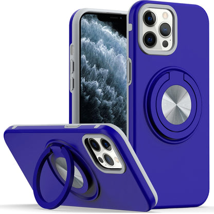 Phone Case for Apple iPhone 11 Pro Max Shockproof Magnetic Ring Stand Rotating CarMount Hybrid Metal Matte Finish AntiSlip Grip Kickstand Cover Blue