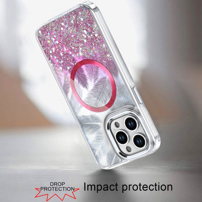 For Apple iPhone 16 Pro Epoxy Glitter Shimmer Fashion Case with Magnetic Magsafe Compatible Hybrid Sparkling Slim Protective Case Cover Hot Pink