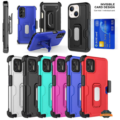 For Apple iPhone 15 Pro (6.1") Hybrid Invisible ID Card Slot Wallet with Kickstand Holster Belt Clip Holder Heavy Duty  Phone Case Cover