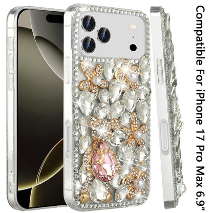Phone Case for Apple iPhone 17 Pro Max Luxury Full Diamond Glitter 3D Floral Ornament Hybrid Shockproof Stylish Rhinestone Designer Protective Elegant Cover