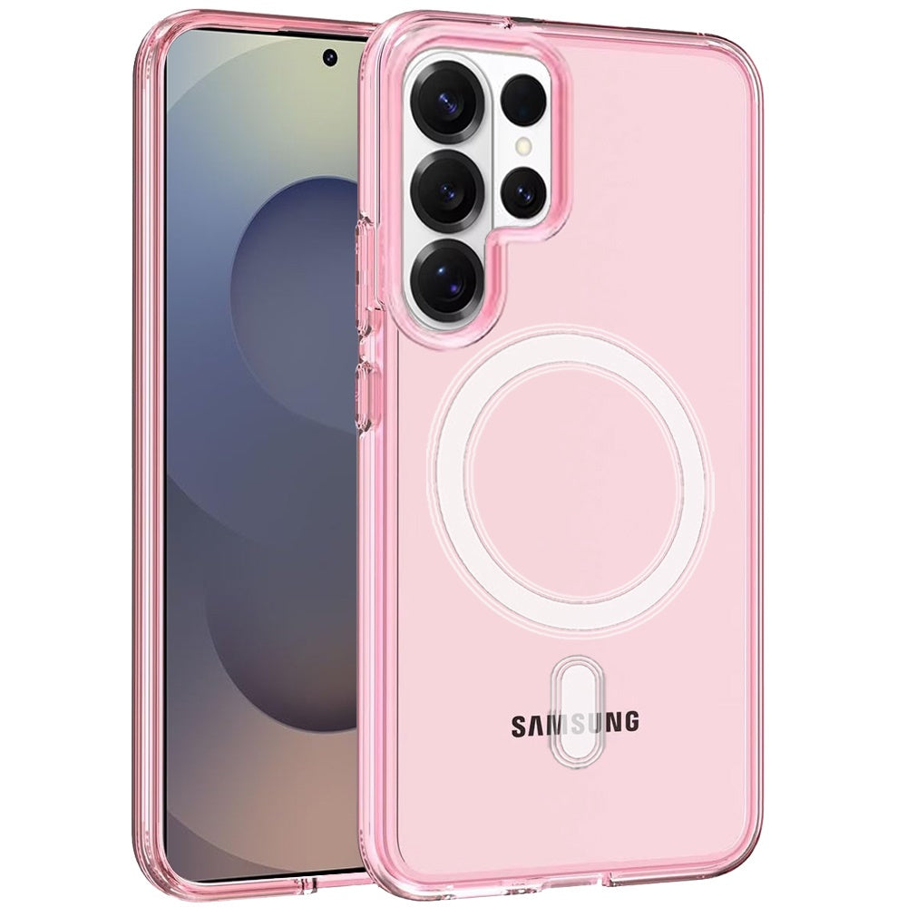 For Samsung Galaxy S26 Ultra MagSafe Compatible Transparent Hybrid Case with Magnetic Circle, Shock Absorption TPU Rubber Case Cover