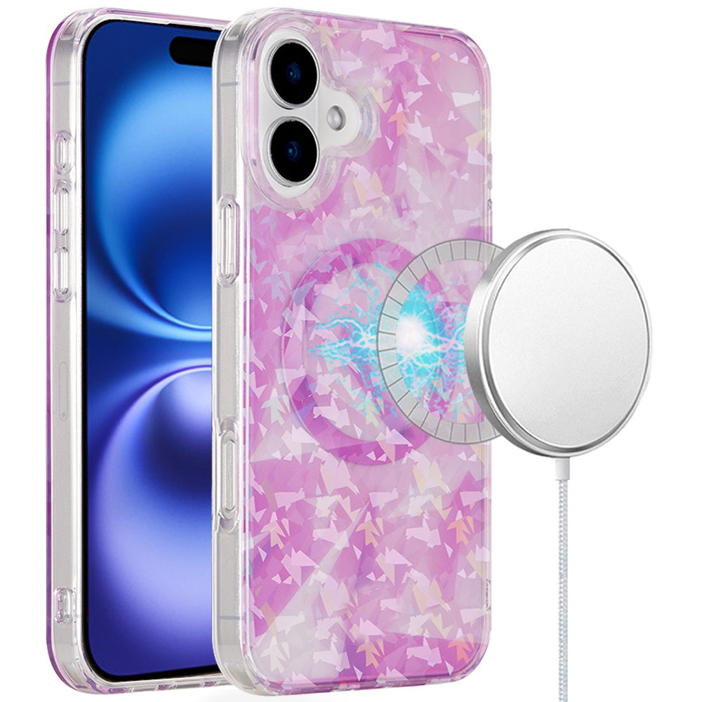 For Apple iPhone 16 Plus (6.7") Floral Pattern Design Cute Clear Hybrid Compatible with Magsafe Double Layer Soft TPU Hard PC Case Cover