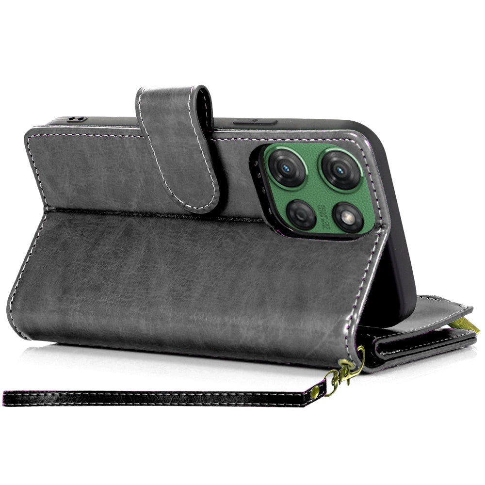 For Samsung Galaxy A57 Leather Wallet Case with Zipper, 9 Card Slots, Cash Pocket, Stand & Strap, Clutch Pouch Design Case Cover Black