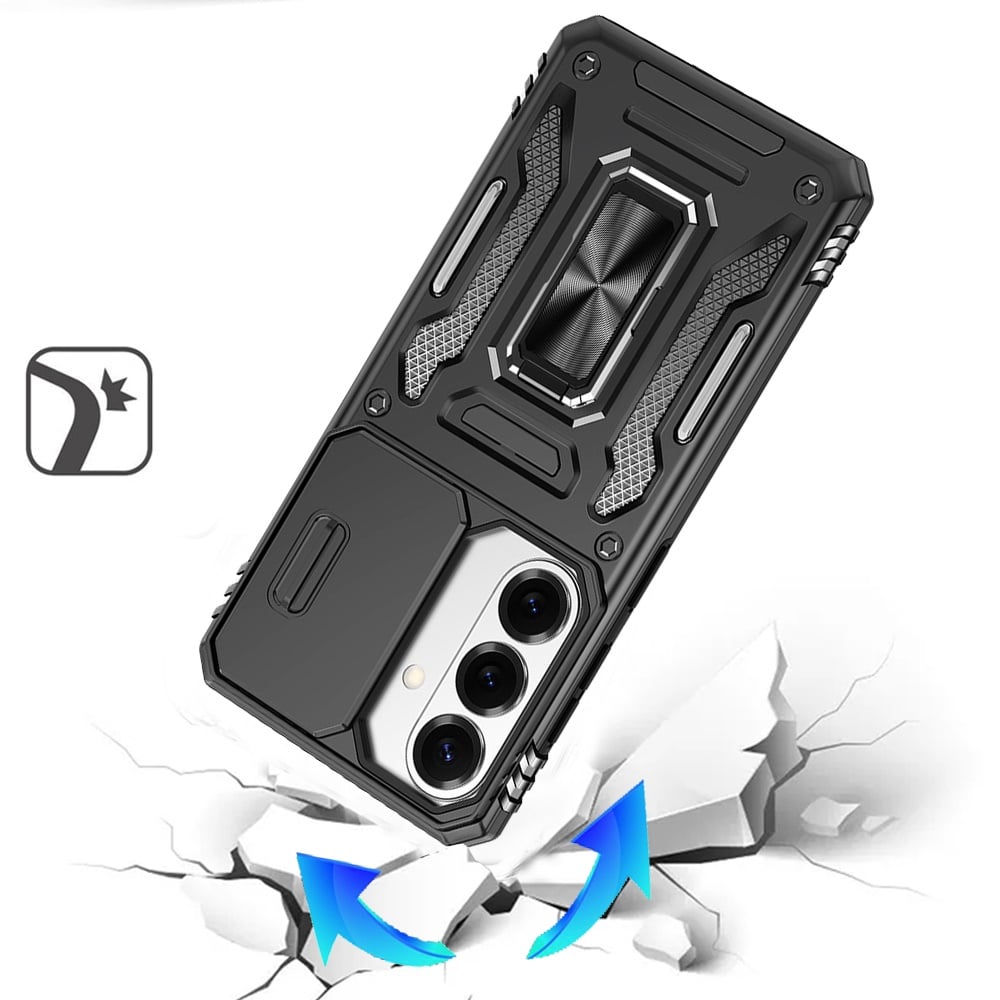Phone Case for Samsung Galaxy S26 FE /Fan Edition Tough Metal Ring Shockproof Sliding Camera Window Hybrid Armor Rugged Anti Slip Heavy Duty Grip Cover