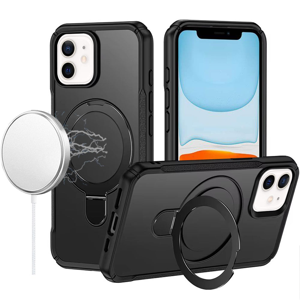 Phone Case for Apple iPhone 11 Magnetic Ring Stand Matte Finish Shockproof Grip Slim Armor Heavy Duty TPU Protective Hybrid Cover Black