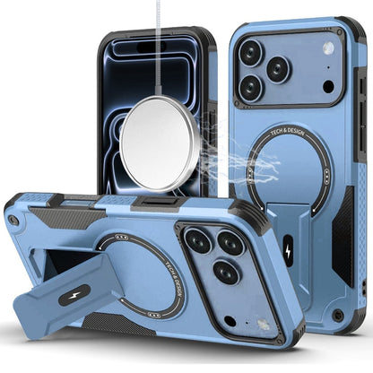 Phone Case for Apple iPhone 18 Pro/ 17 Pro Magnetic Kickstand Rugged Shockproof Armor Grip Anti Slip Heavy Duty Protective Matte Stand Hybrid Cover Blue