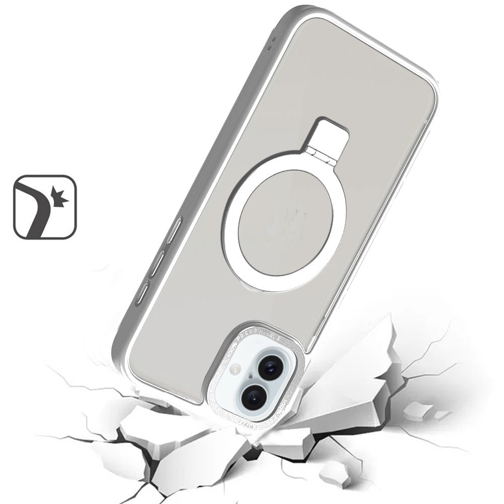 For Apple iPhone 16 Plus (6.7") Magnetic Metal Matte Built-in Compatible with MagSafe Stand Hybrid Shock Armor TPU Case Cover Clear