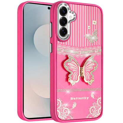 For Samsung Galaxy S26 Glitter 3D Butterfly Design Bling Metallic Edge Hybrid Stand Drop Protection TPU Shockproof Case Cover
