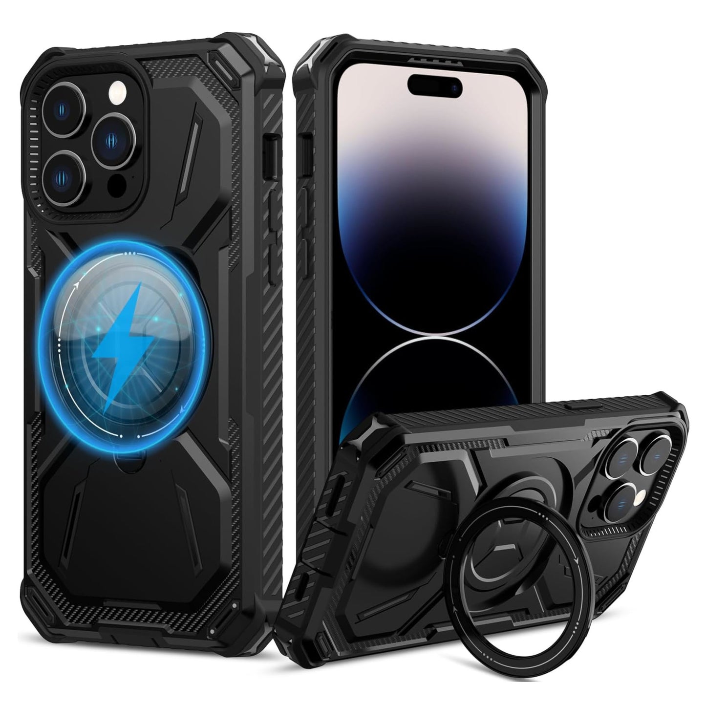 For Apple iPhone 15 (6.1") Hybrid Bumper Invisible Stand Compatible with Magsafe 360° Ring Kickstand Shockproof  Phone Case Cover