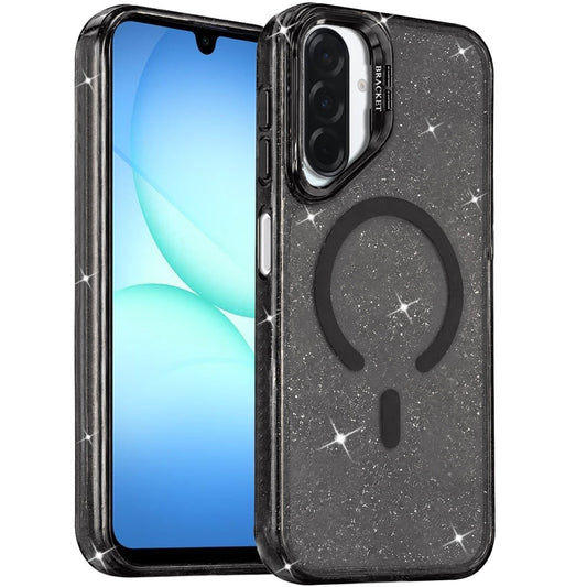 Phone Case for Galaxy A17 5G Bling Sparkle Glitter Design Magnetic back Hybrid with Metal Camera Stand, Decorative Glitter Design TPU Protective Cover
