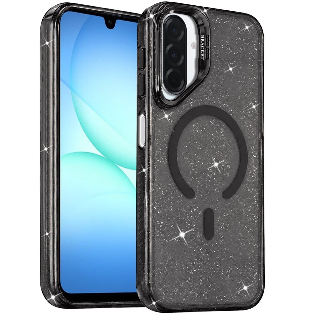 Phone Case for Galaxy A17 5G Bling Sparkle Glitter Design Magnetic back Hybrid with Metal Camera Stand, Decorative Glitter Design TPU Protective Cover