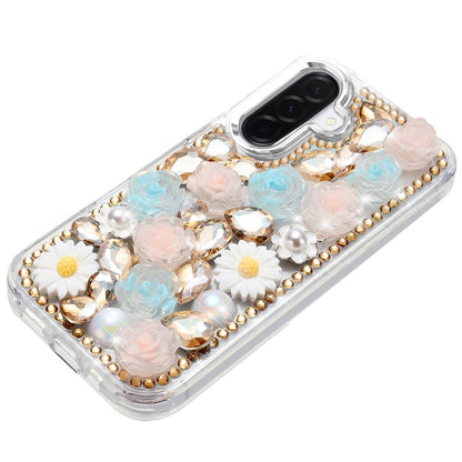 Phone Case for Samsung Galaxy A27 Full Bling Rhinestone Glitter Floral Luxury Hybrid Shockproof Stylish Sparkling Protective Designer Ornament Cover