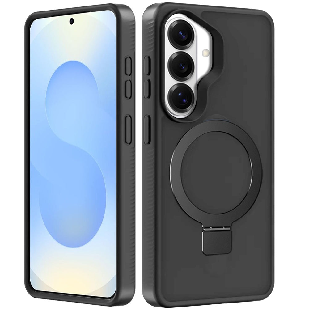 For Samsung Galaxy S23+ / S23 Plus Magnetic Circle Kickstand with MagSafe Compatibility, Matte Skin, Rugged Bumper, and Ring Holder Case Cover Black
