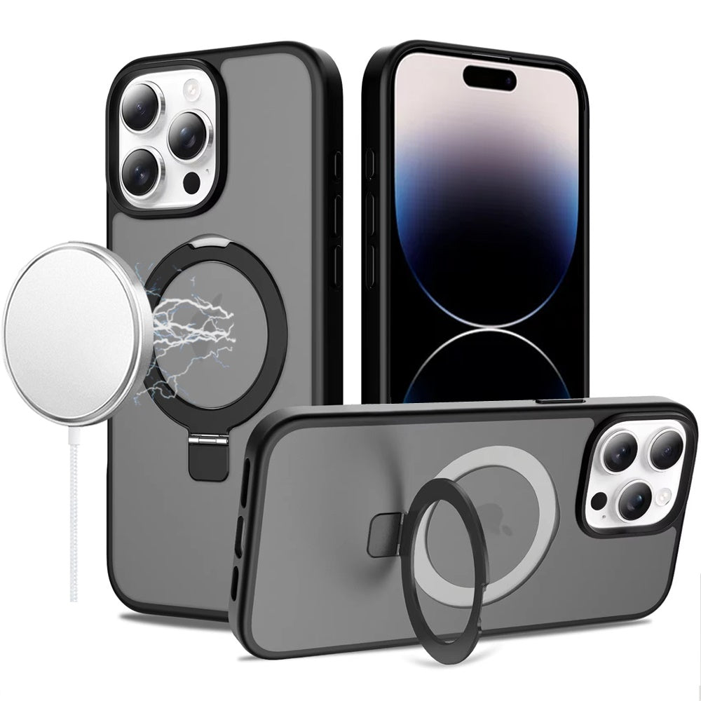 Phone Case for Apple iPhone 14 Pro Max Magnetic Ring Stand Full Rotation Matte Shockproof Grip Anti Slip Durable Camera Protection Hybrid Cover