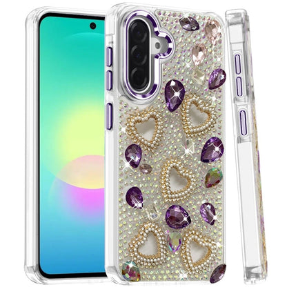 Phone Case for Samsung Galaxy A27 Luxury Crystal Heart Rhinestone Diamond Bling Shockproof Hybrid Glitter Protective Stylish Durable Grip Cover