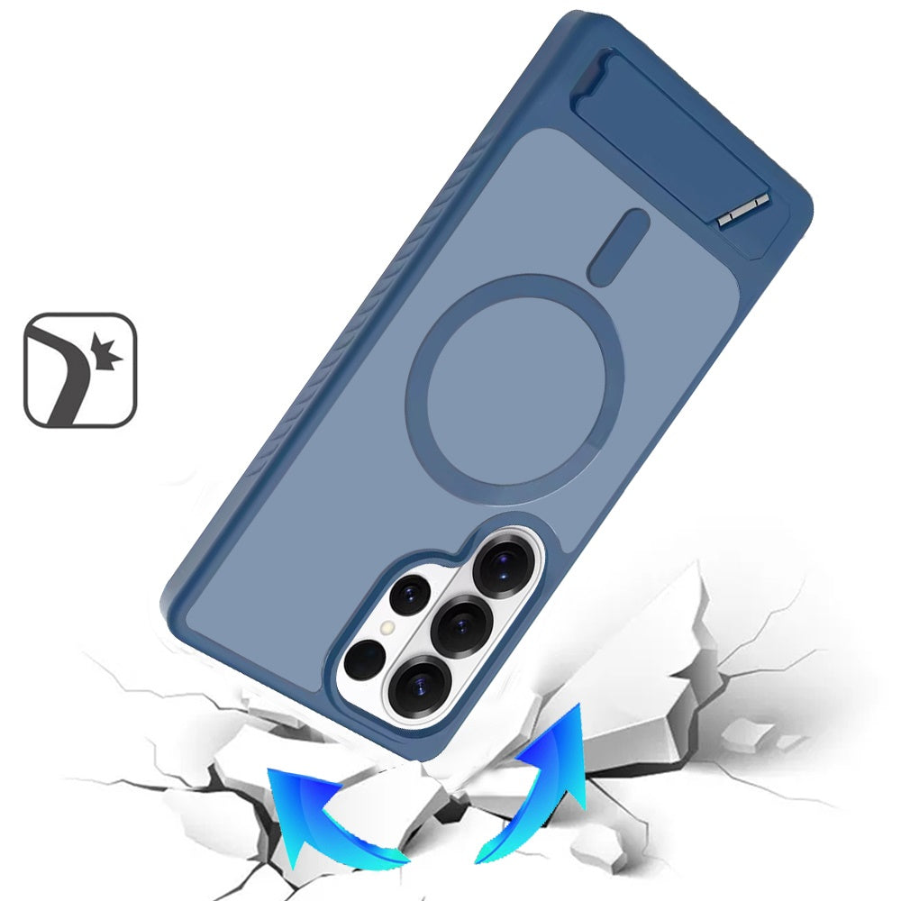 Phone Case for Galaxy S25 Ultra Matte Magnetic Metal Kickstand Shockproof Grip Anti Slip Durable Protective Heavy Duty Hybrid Cover