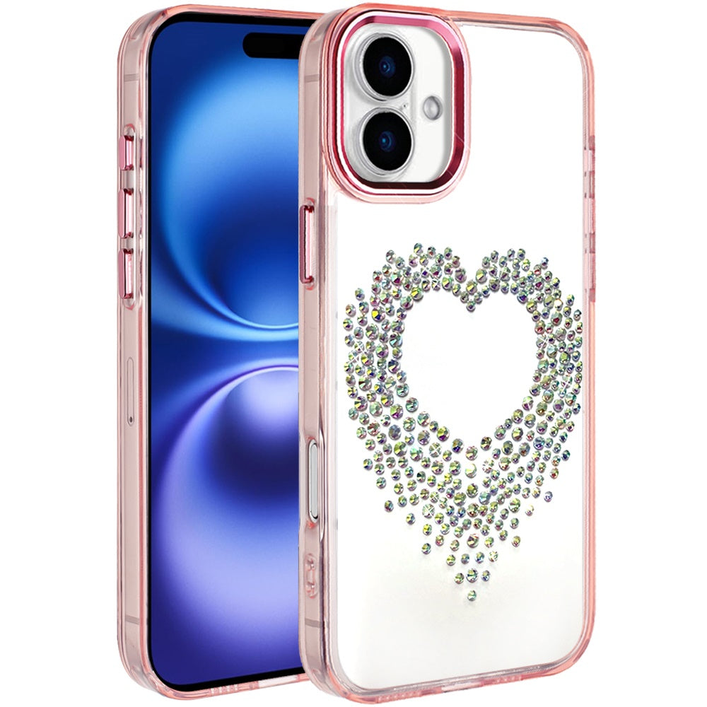 For Apple iPhone 17 (6.3") Angel Hearts Bling Glitter Diamond Hybrid TPU Cover, Colorful Frame Shockproof Protective Back Case Cover