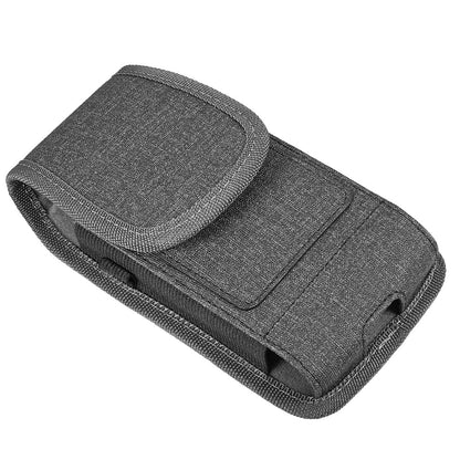 For Apple iPhone 16 Pro (6.3") Universal Vertical Fabric Case Holster with Dual Credit Card Slots, Belt Loop & Carabiner Carrying Phone Pouch [Black]