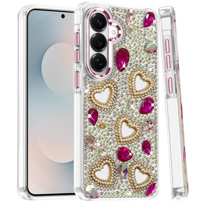 Phone Case for Galaxy S25 FE Fan Edition Luxury Crystal Heart Rhinestone Diamond Bling Shockproof Hybrid Glitter Protective Stylish Durable Grip Cover