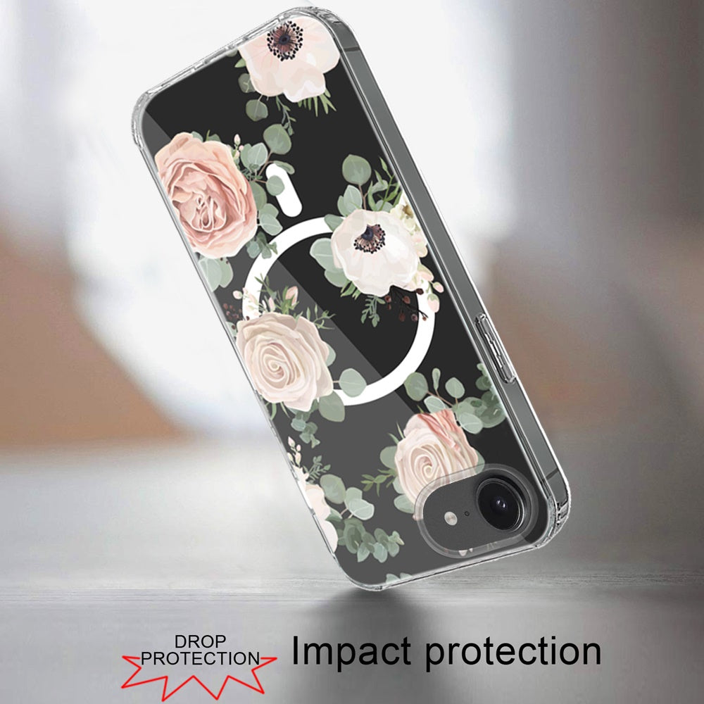 For Apple iPhone 17E /16E Hybrid Flower Design Stylish Fashion Case, MagSafe Compatible, Thick Shockproof Hard PC Case Cover