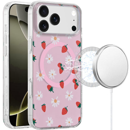 For Apple iPhone 17 AIR Stylish Pattern Fashion IMD Printed Design TPU Double Layer Slim Shockproof with Magnetic Back Case Cover Strawberry Daisy