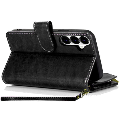 Phone Case for Samsung Galaxy S26 FE /S26 Fan Edition Luxury Leather Wallet Card Holder Zipper Pocket Money Storage Protective Grip Design with Strap Cover