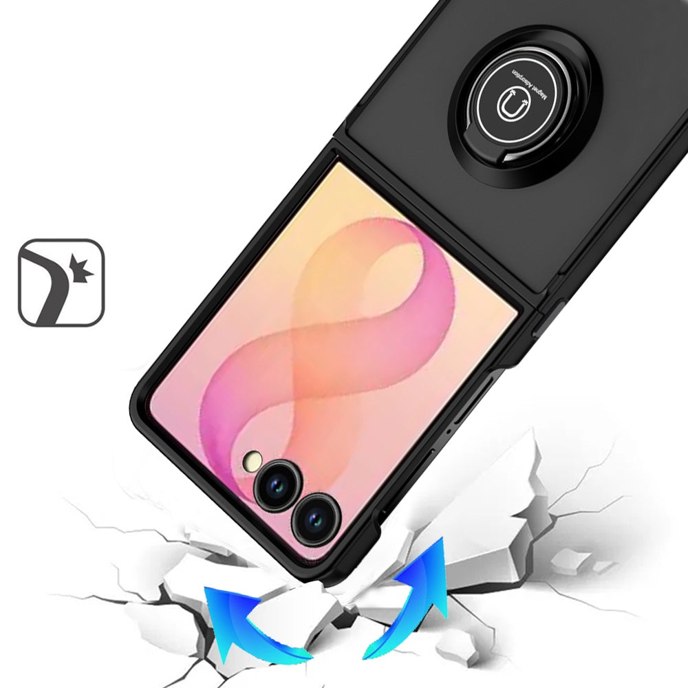 Phone Case for Samsung Galaxy Z Flip 8 Hybrid Magnetic Ring Stand TPU Hard Silicone Reinforced Bumper Shock Absorbing Matte Design Cover