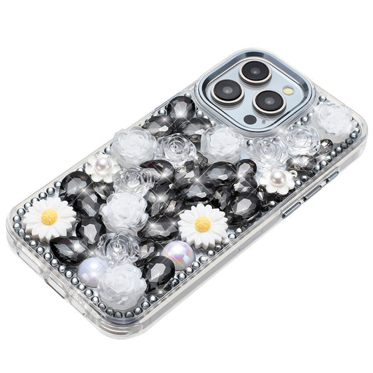 Phone Case for Apple iPhone 14 Pro Max Full Bling Rhinestone Glitter Floral Luxury Hybrid Shockproof Stylish Sparkling Protective Designer Ornament Cover