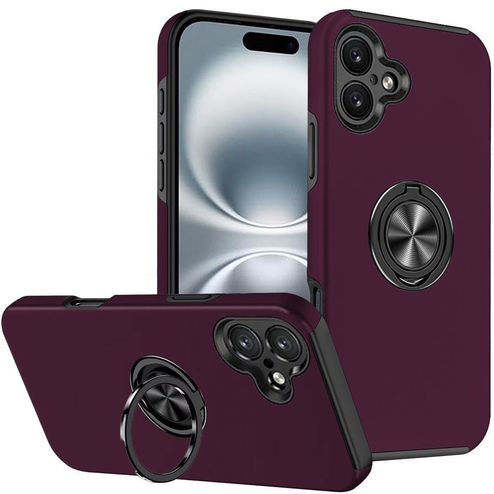 Phone Case for Apple iPhone 16 Invisible Ring Stand Shockproof Anti Slip Durable Grip Protective Hybrid Fit Magnetic Car Mount Holder Cover Purple