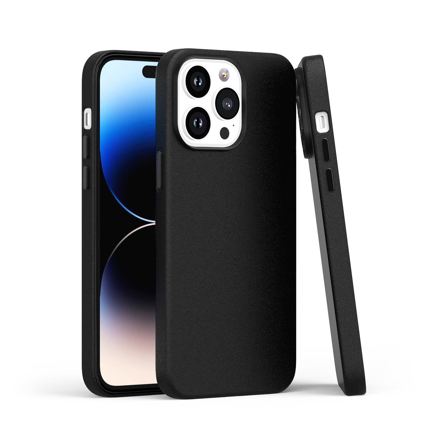 For Apple iPhone 16 (6.1") PU Leather with inner Magnetic Circle Compatible with MagSafe, Rubber TPU Colored Metal Buttons Case Cover