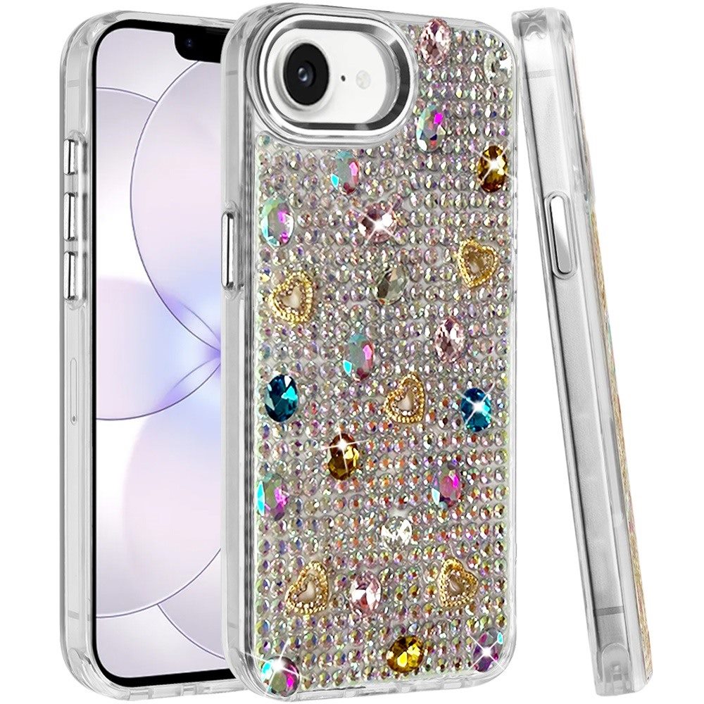 Phone Case for Apple iPhone 17E /16E /SE4 Chrome Fashion Hybrid Bling Diamond Heart Rhinestone Decorative Stones Sparkling Embellished Design Cover