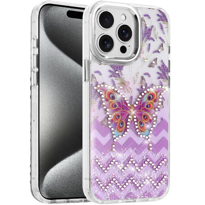 Phone Case for Apple iPhone 15 Pro Max Butterfly Resin Epoxy Diamond Bling Metal Edge Shockproof Hybrid Luxury Protective Durable Stylish Fashion Grip Cover