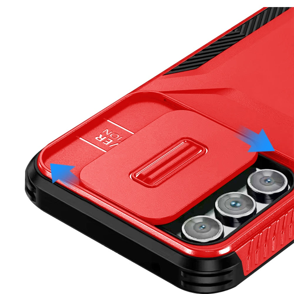For Samsung Galaxy S23 Ultra Slim Fit Shockproof Hybrid with Slide Camera Window Covering, Rugged Tpu Silicone Hard PC Bumper Case Cover Red