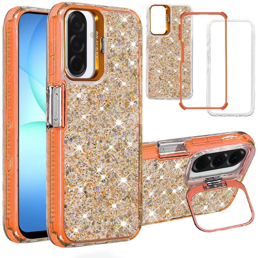 Phone Case for Galaxy A17 5G Luxury Bling Scattered Glitter Hybrid Dual Layers with Integrated Camera Stand and Sparkle Finish Design Cover