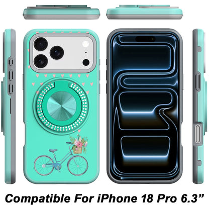 Phone Case for Apple iPhone 18 Pro Magnetic Ring Stand Matte Metal Hybrid Car Mount Friendly Shockproof Rotational Grip Diamond Design Pattern Cover
