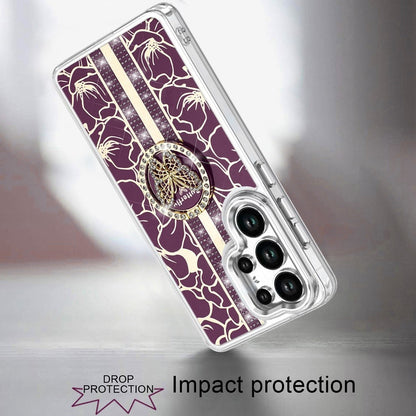Phone Case for Samsung Galaxy S26 Ultra Floral Butterfly Ring Stand Glitter Bling Shockproof Hybrid Luxury Fashion Protective Anti Slip Durable Grip Cover Purple