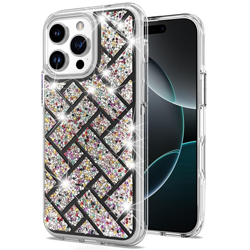 For Apple iPhone 16 Pro (6.3") Sparkly 3D Design Diamond Shockproof Protective Bling Rhinestone Hybrid Skin PC + TPU Case Cover