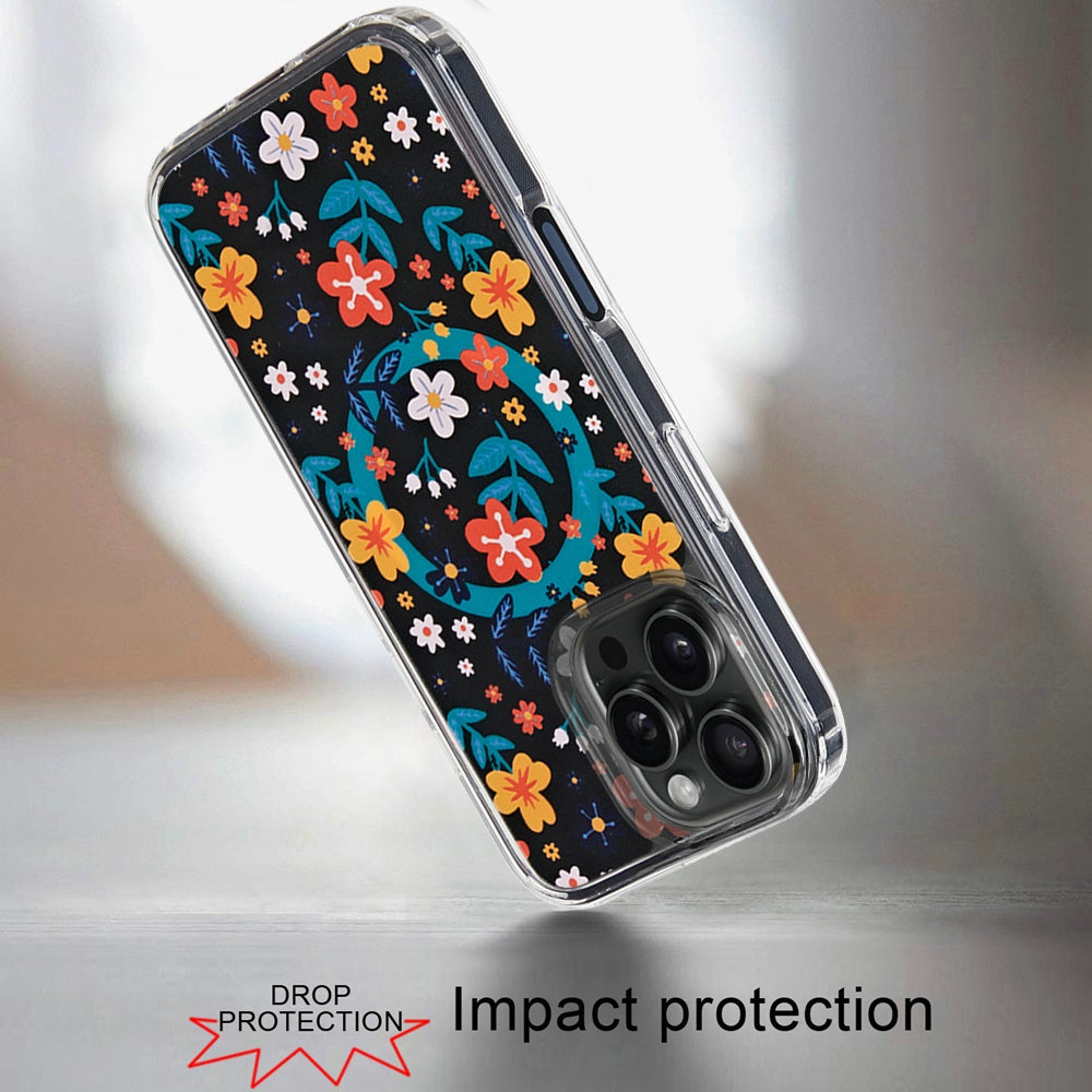 For Apple iPhone 16 Pro Cute Fashion Pattern Design, Durable Shockproof Slim TPU Hard Back, MagSafe Compatible Case Cover Nightly Floral