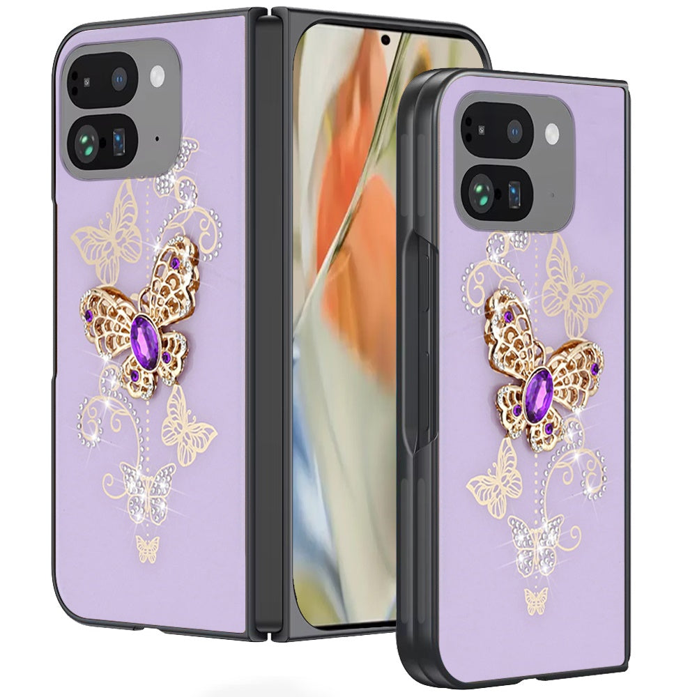 For Google Pixel 10 Pro Fold Diamonds 3D Fashion Bling Sparkly Glitter Ornaments Engraving Hybrid with Ring Stand Case Cover