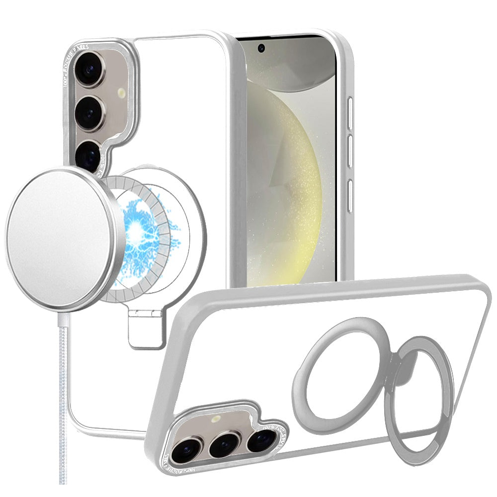 For Apple iPhone 16e Magnetic Metal Matte with Built-in MagSafe Stand, Hybrid Shockproof Armor, TPU Frame Case Cover
