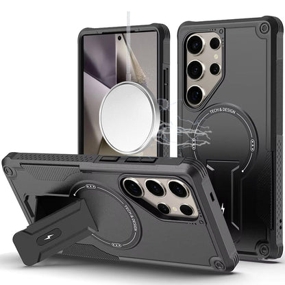 Phone Case for Samsung Galaxy S24 Ultra Magnetic Kickstand Rugged Shockproof Armor Grip Anti Slip Heavy Duty Protective Matte Stand Hybrid Cover Black