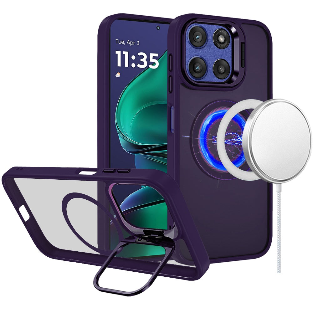 For Motorola Moto G Stylus 5G 2025 Heavy Duty Metallic Hybrid Tough TPU with Camera Ring Stand, MagSafe Compatible, Rugged Drop Protection Case Cover