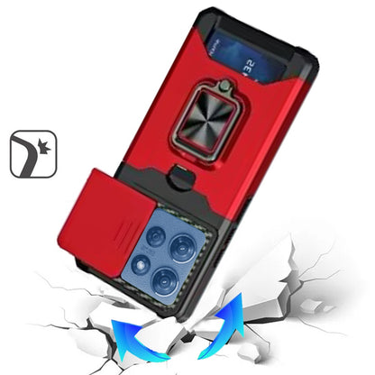 For Motorola Moto G Power 5G 2025 Wallet Case with Ring Stand & Slide Camera Cover Back Credit Card Slot Holder, Military Grade Case Cover
