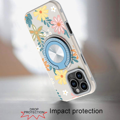 For iPhone 16 Pro Max (6.9") Pattern Design Hybrid with Invisible Ring Stand & Magnetic Back, Shockproof Protective Grip Case Cover